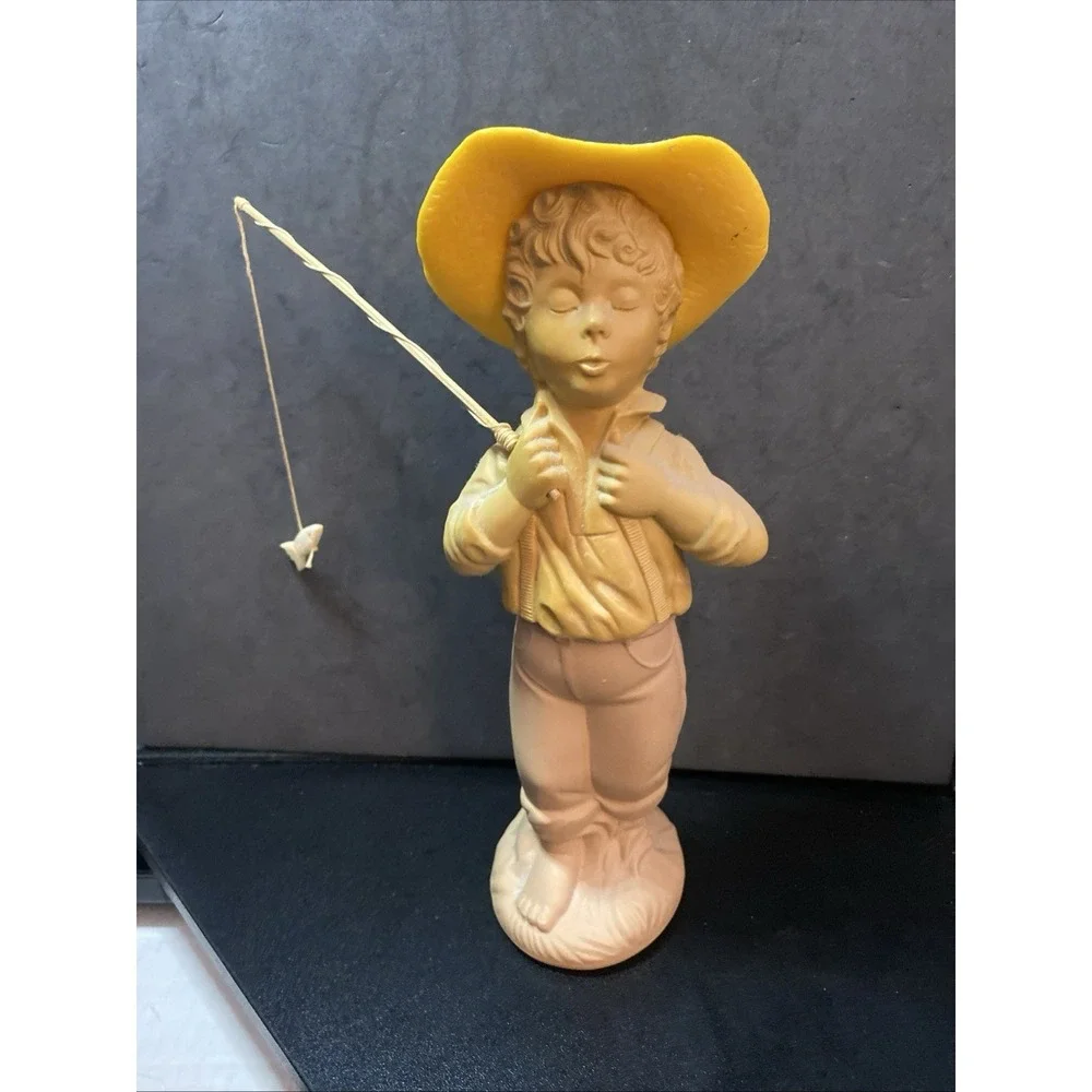 VINTAGE Avon Catch A Fish Boy Fishing Cologne Glass Decor Bottle C3